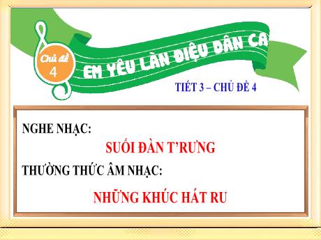 Bài giảng Âm Nhạc 3 - Tiết 3, Chủ đề 4: Em yêu làn điệu dân ca - Nghe nhạc: Suối đàn Trưng. Thường thức âm nhạc: Những khúc hát ru (GV: Phạm Thị Thanh Tú)