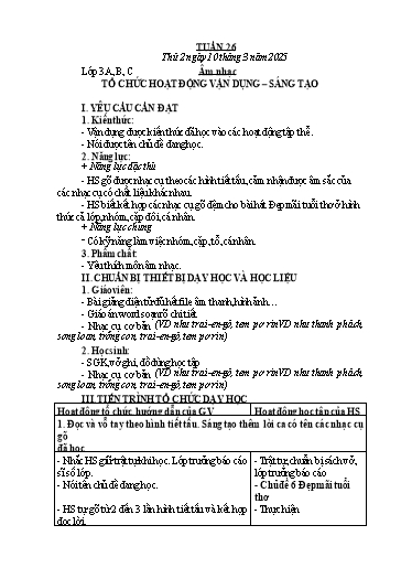 Kế hoạch bài dạy Âm Nhạc 1+3+4+5, HĐTN 1 - Tuần 26 (NH 2024-2025)(GV: Phạm Thị Thanh Tú)