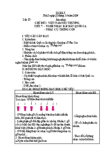 Kế hoạch bài dạy Âm Nhạc 1+3+5, Đạo Đức 1, HĐTN 1 - Tuần 7 (NH 2024-2025)(GV: Phạm Thị Thanh Tú)