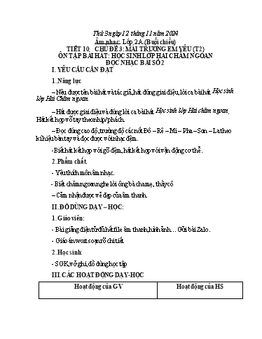 Kế hoạch bài dạy Âm Nhạc 2 - Tuần 10 (NH 2024-2025)(GV: Trần Thị Thu Hiền)
