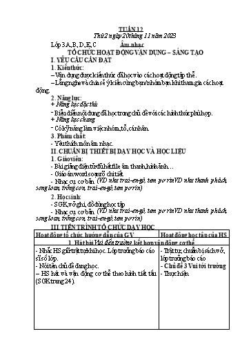 Kế hoạch bài dạy Âm Nhạc 3, Đạo Đức 1+2, HĐTN 4 - Tuần 12 (NH 2023-2024)(GV: Phạm Thị Thanh Tú)