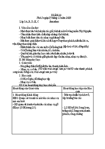 Kế hoạch bài dạy Âm Nhạc 3, Đạo Đức 1+2, HĐTN 4 - Tuần 13 (NH 2023-2024)(GV: Phạm Thị Thanh Tú)
