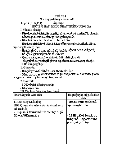 Kế hoạch bài dạy Âm Nhạc 3, Đạo Đức 1+2, HĐTN 4 - Tuần 14 (NH 2023-2024)(GV: Phạm Thị Thanh Tú)