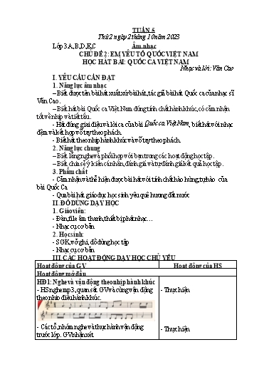 Kế hoạch bài dạy Âm Nhạc 3, Đạo Đức 1+2, HĐTN 4 - Tuần 5 (NH 2023-2024)(GV: Phạm Thị Thanh Tú)