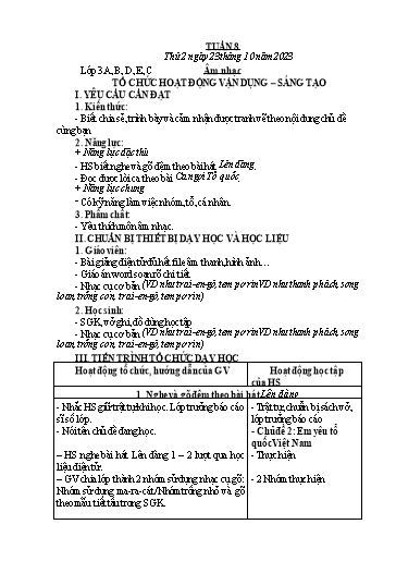 Kế hoạch bài dạy Âm Nhạc 3, Đạo Đức 1+2, HĐTN 4 - Tuần 8 (NH 2023-2024)(GV: Phạm Thị Thanh Tú)