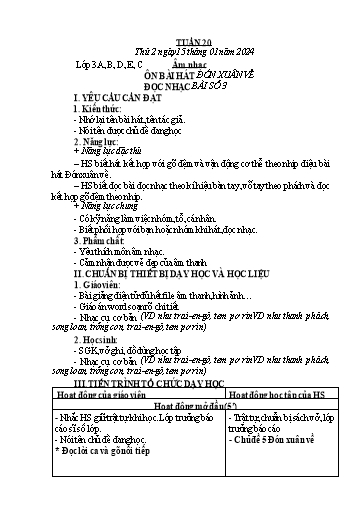 Kế hoạch bài dạy Âm Nhạc 3, Đạo Đức 1+2 - Tuần 20 (NH 2023-2024)(GV: Phạm Thị Thanh Tú)