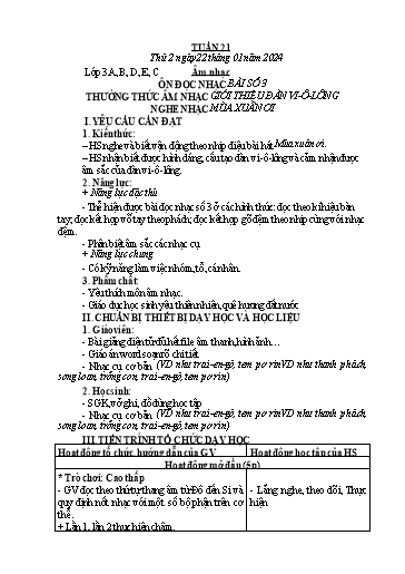 Kế hoạch bài dạy Âm Nhạc 3, Đạo Đức 1+2 - Tuần 21 (NH 2023-2024)(GV: Phạm Thị Thanh Tú)