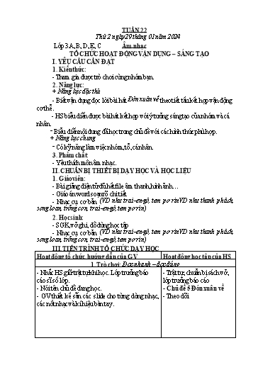 Kế hoạch bài dạy Âm Nhạc 3, Đạo Đức 1+2 - Tuần 22 (NH 2023-2024)(GV: Phạm Thị Thanh Tú)