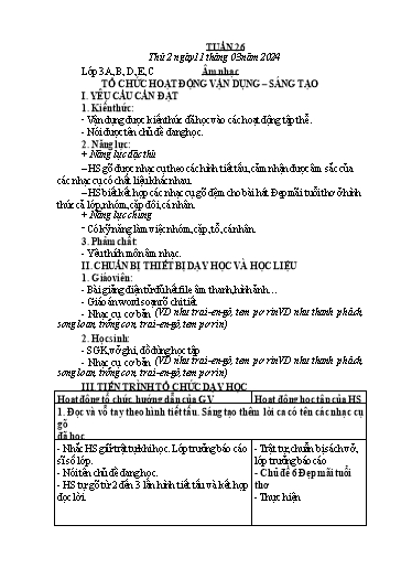 Kế hoạch bài dạy Âm Nhạc 3, Đạo Đức 1+2 - Tuần 26 (NH 2023-2024)(GV: Phạm Thị Thanh Tú)