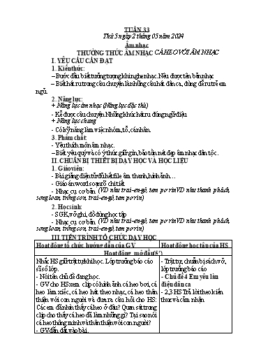 Kế hoạch bài dạy Âm Nhạc 3, Đạo Đức 1+2 - Tuần 33 (NH 2023-2024)(GV: Phạm Thị Thanh Tú)