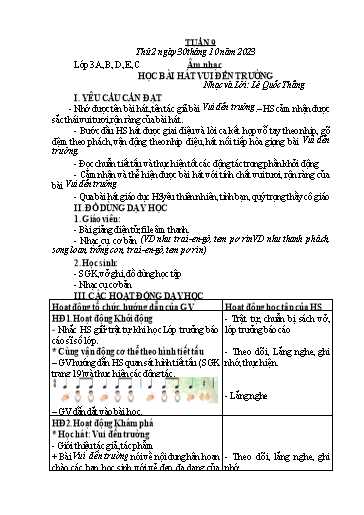 Kế hoạch bài dạy Âm Nhạc 3, Đạo Đức 2, HĐTN 4 - Tuần 9 (NH 2023-2024)(GV: Phạm Thị Thanh Tú)