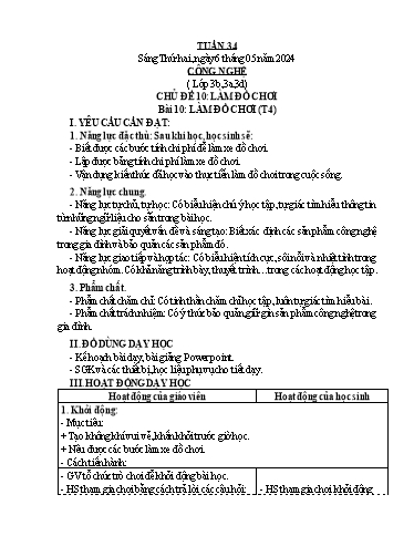 Kế hoạch bài dạy Công Nghệ 3, GDTC 1, Mĩ Thuật 3+5 - Tuần 34 (NH 2024-2025)(GV: Cao Thị Minh Tình)