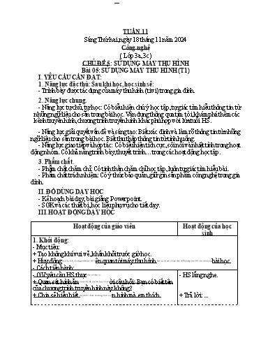 Kế hoạch bài dạy Công Nghệ 3+4, Mĩ Thuật 1+2+5, GDTC 1 - Tuần 11 (NH 2024-2025)(GV: Cao Thị Minh Tình)