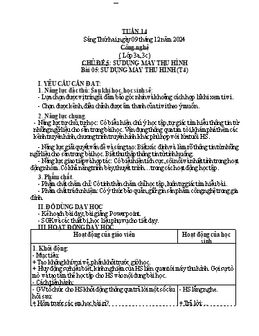 Kế hoạch bài dạy Công Nghệ 3+4, Mĩ Thuật 1+2+5, GDTC 1 - Tuần 14 (NH 2024-2025)(GV: Cao Thị Minh Tình)