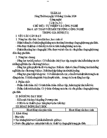 Kế hoạch bài dạy Công Nghệ 3+4, Mĩ Thuật 1+2+5, GDTC 1 - Tuần 15 (NH 2024-2025)(GV: Cao Thị Minh Tình)