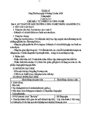 Kế hoạch bài dạy Công Nghệ 3+4, Mĩ Thuật 1+2+5, GDTC 1 - Tuần 17 (NH 2024-2025)(GV: Cao Thị Minh Tình)