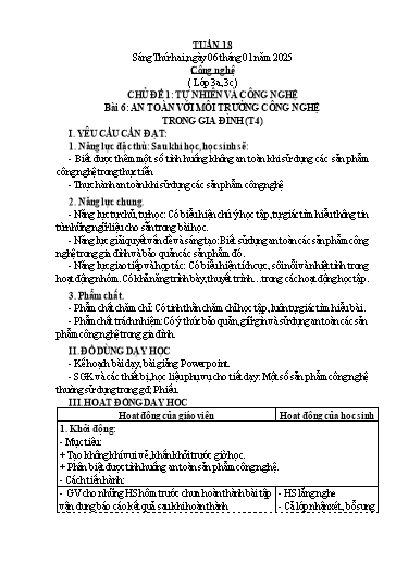 Kế hoạch bài dạy Công Nghệ 3+4, Mĩ Thuật 1+2+5, GDTC 1 - Tuần 18 (NH 2024-2025)(GV: Cao Thị Minh Tình)