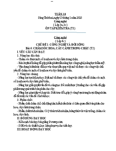 Kế hoạch bài dạy Công Nghệ 3+4, Mĩ Thuật 1+2+5, GDTC 1 - Tuần 19 (NH 2024-2025)(GV: Cao Thị Minh Tình)