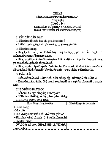 Kế hoạch bài dạy Công Nghệ 3+4, Mĩ Thuật 1+2+5, GDTC 1 - Tuần 2 (NH 2024-2025)(GV: Cao Thị Minh Tình)