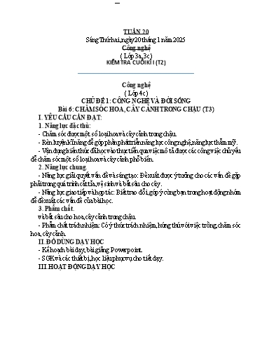 Kế hoạch bài dạy Công Nghệ 3+4, Mĩ Thuật 1+2+5, GDTC 1 - Tuần 20 (NH 2024-2025)(GV: Cao Thị Minh Tình)