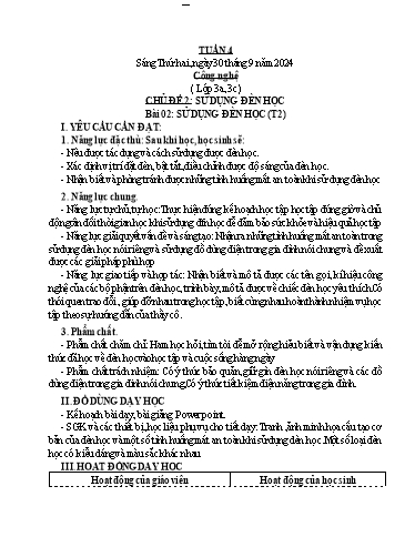 Kế hoạch bài dạy Công Nghệ 3+4, Mĩ Thuật 1+2+5, GDTC 1 - Tuần 4 (NH 2024-2025)(GV: Cao Thị Minh Tình)