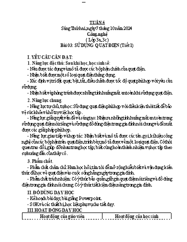 Kế hoạch bài dạy Công Nghệ 3+4, Mĩ Thuật 1+2+5, GDTC 1 - Tuần 5 (NH 2024-2025)(GV: Cao Thị Minh Tình)