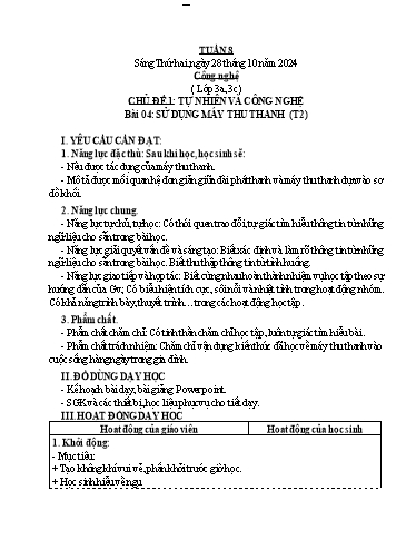 Kế hoạch bài dạy Công Nghệ 3+4, Mĩ Thuật 1+2+5, GDTC 1 - Tuần 8 (NH 2024-2025)(GV: Cao Thị Minh Tình)