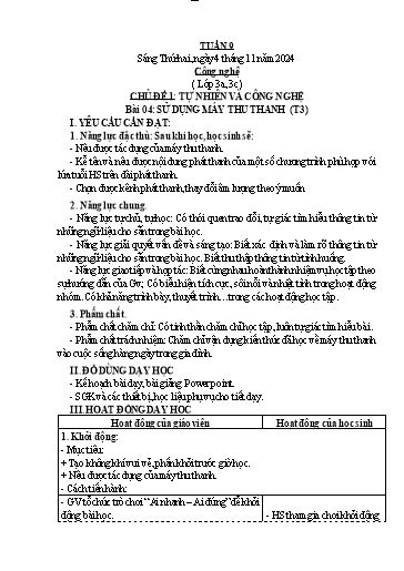 Kế hoạch bài dạy Công Nghệ 3+4, Mĩ Thuật 1+2+5, GDTC 1 - Tuần 9 (NH 2024-2025)(GV: Cao Thị Minh Tình)
