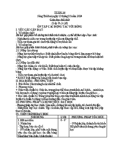 Kế hoạch bài dạy GDTC 1, Mĩ Thuật 3 - Tuần 35 (NH 2024-2025)(GV: Cao Thị Minh Tình)