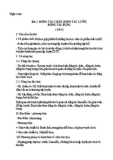 Kế hoạch bài dạy GDTC 2 - Bài 2: Động tác chân, động tác lườn, động tác bụng (Tiết 1)(GV: Trần Văn Hùng)