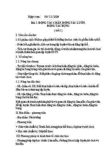 Kế hoạch bài dạy GDTC 2 - Bài 2: Động tác chân, động tác lườn, động tác bụng (Tiết 2)(GV: Trần Văn Hùng)