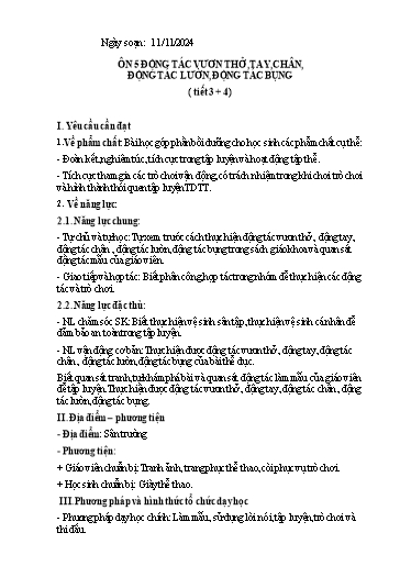 Kế hoạch bài dạy GDTC 2 - Bài: Ôn 5 động tác vươn thở, tay, chân, động tác lườn, động tác bụng (Tiết 3+4)(GV: Trần Văn Hùng)
