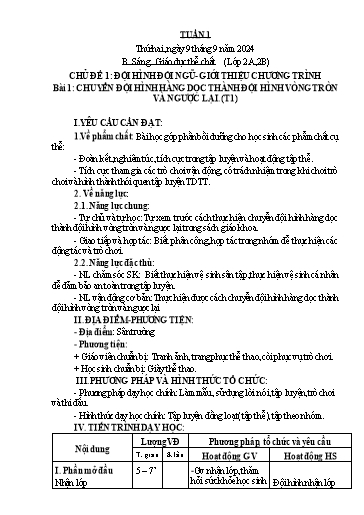 Kế hoạch bài dạy GDTC 2+3, Mĩ Thuật 3+4, Đạo Đức 1 - Tuần 1 (NH 2024-2025)(GV: Dương Thị Hồng Thắm)