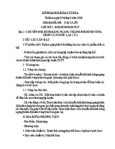 Kế hoạch bài dạy GDTC 2+3, Mĩ Thuật 3+4, Đạo Đức 1 - Tuần 4 (NH 2024-2025)(GV: Dương Thị Hồng Thắm)