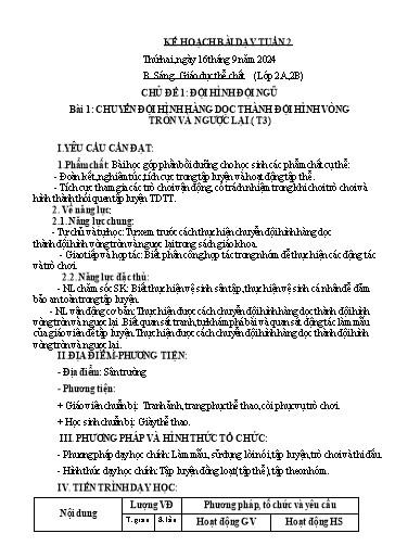 Kế hoạch bài dạy GDTC 2+3, Mĩ Thuật 3+4 - Tuần 2 (GV: Dương Thị Hồng Thắm)