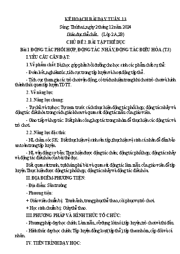 Kế hoạch bài dạy GDTC 2+3 - Tuần 13 (GV: Dương Thị Hồng Thắm)