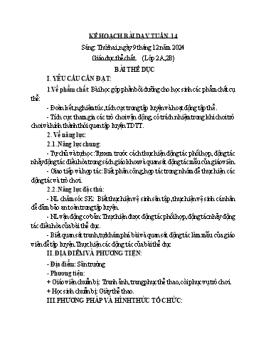 Kế hoạch bài dạy GDTC 2+3 - Tuần 14 (GV: Dương Thị Hồng Thắm)