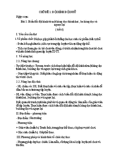 Kế hoạch bài dạy GDTC 3 CTST - Bài 1: Biến đổi đội hình từ một hàng dọc thành hai, ba hàng dọc và ngược lại (Tiết 4)(GV: Trần Văn Hùng)