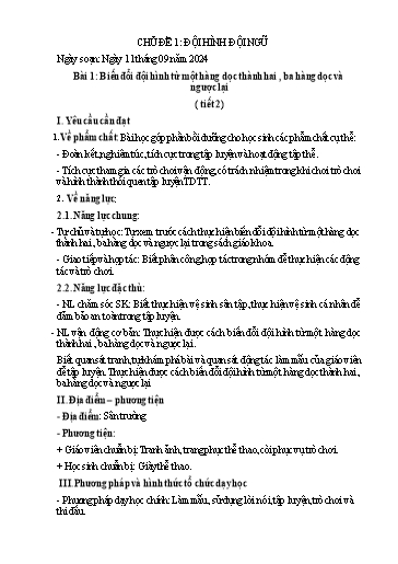 Kế hoạch bài dạy GDTC 3 CTST - Bài 1: Biến đổi đội hình từ một hàng dọc thành hai, ba hàng dọc và ngược lại (Tiết 2)(GV: Trần Văn Hùng)