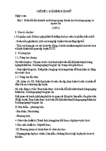 Kế hoạch bài dạy GDTC 3 CTST - Bài 2: Biến đổi đội hình từ một hàng ngang thành hai, ba hàng ngang và ngược lại (Tiết 1)(GV: Trần Văn Hùng)