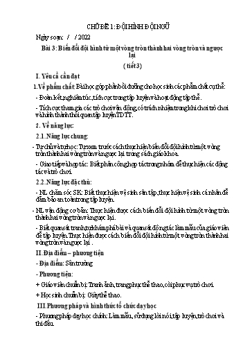 Kế hoạch bài dạy GDTC 3 CTST - Bài 3: Biến đổi đội hình từ một vòng tròn thành hai vòng tròn và ngược lại (Tiết 3)(GV: Trần Văn Hùng)