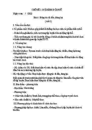 Kế hoạch bài dạy GDTC 3 CTST - Bài 4: Động tác đi đều, đứng lại (Tiết 1)(GV: Trần Văn Hùng)