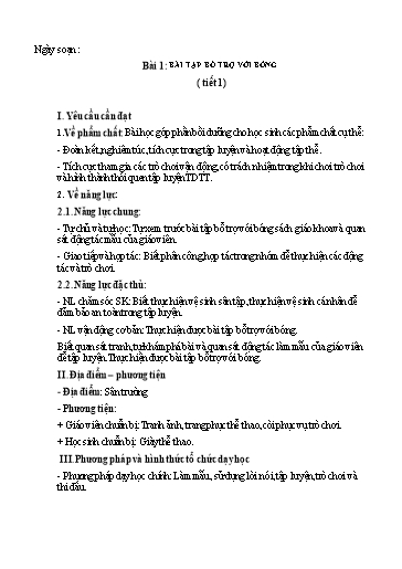 Kế hoạch bài dạy GDTC 3 KNTT - Bài 1: Bài tập bổ trợ với bóng (Tiết 1)(GV: Trần Văn Hùng)