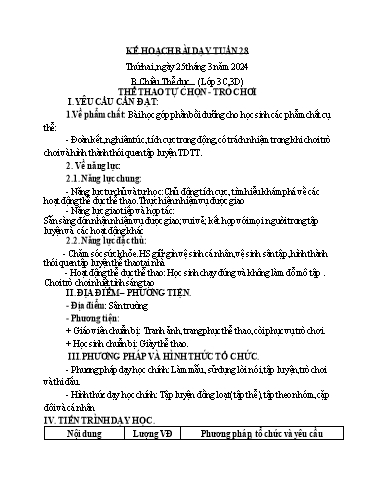 Kế hoạch bài dạy GDTC 3, Mĩ Thuật 1+2+4 - Tuần 28 (GV: Dương Thị Hồng Thắm)