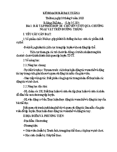 Kế hoạch bài dạy GDTC 3, Mĩ Thuật 1+2+4 - Tuần 3 (NH 2023-2024)(GV: Dương Thị Hồng Thắm)