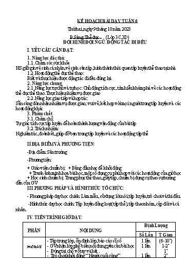 Kế hoạch bài dạy GDTC 3, Mĩ Thuật 1+2+4 - Tuần 6 (NH 2023-2024)(GV: Dương Thị Hồng Thắm)