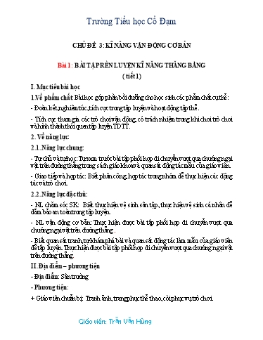 Kế hoạch bài dạy GDTC 4 - Chủ đề 3: Kĩ năng vận động cơ bản (GV: Trần Văn Hùng)