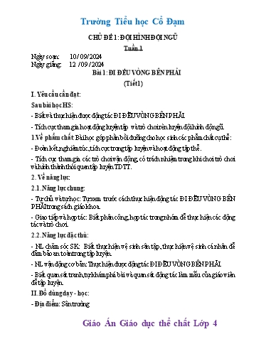Kế hoạch bài dạy GDTC 4 - Tuần 1, Chủ đề 1: Đội hình đội ngũ