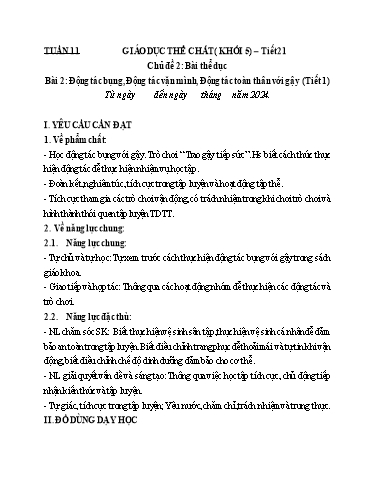 Kế hoạch bài dạy GDTC 5 - Tuần 11, NH 2024-2025 (GV: Trần Văn Hùng)