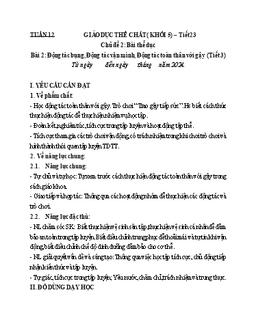 Kế hoạch bài dạy GDTC 5 - Tuần 12, NH 2024-2025 (GV: Trần Văn Hùng)